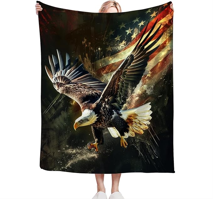 American Eagle Bald Eagle Throw Blanket and Decor With American Flag Design for All Ages - Soft Warm Cozy Fleece for Couch, Sofa, Bed 50"x40"
