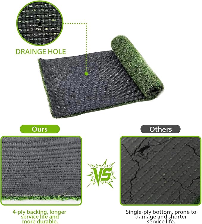 Artificial Turf Tiles 12X12 in,0.6 in Thick,Fake Grass Patch Indoor Outdoor Garden Lawn Patio,Synthetic Turf Mat,Realistic Grass Rug for Dogs Pets Lawn Landscape Squares,Green (10 Packs)