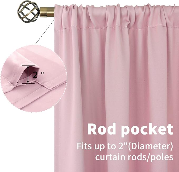 BGment Baby Pink Room Darkening Curtains for Short Window - Rod Pocket Thermal Insulated Blackout Curtains for Girl Bedroom, 42 x 45 Inch, 2 Panels