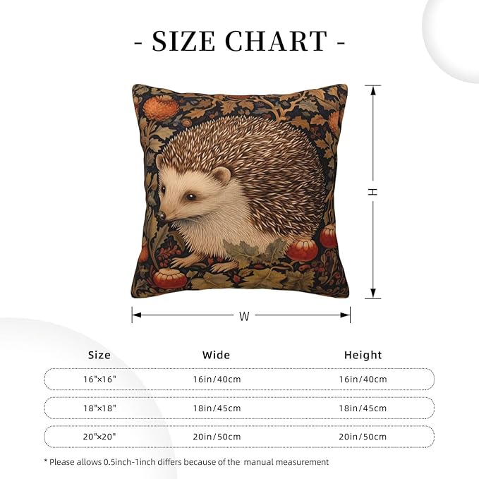 William Morris Abstract Vintage Floral Hedgehog Design 18x18 inches Throw Pillow Covers Square Pillowcases Decor for Bed Couch Sofa Living Room Cushion Covers