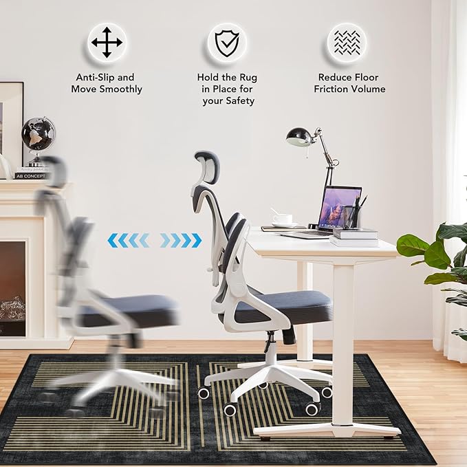 Office Chair Mat for Hardwood Floor&Tile Floor,48"X 60" Heavy Duty Desk Chair Mat for Hard Floors,Under Desk Rug for Rolling Computer Chair,Anti Slip,Low Pile Carpet Floor-Geo Black