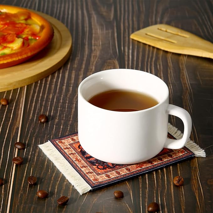 4 Pieces Rug Table Coasters Table Drink Holders Oriental Design Fabric Carpet Drink Mats Oriental Design Fabric Elegant Carpets Kitchen and Bar Mats for Home Office(Square,Retro Pattern)