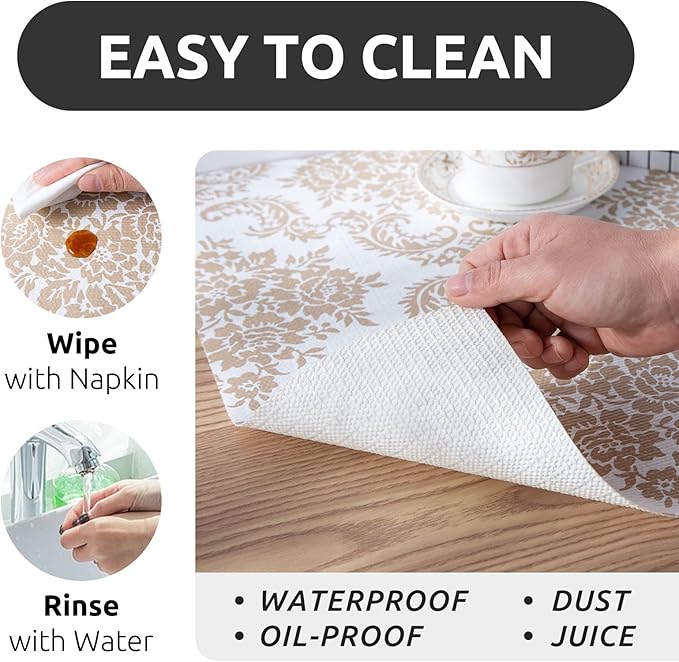 RAY STAR 18X96 Inch Shelf Liner for Kitchen Cabinets, Non-Adhesive Cabinet Liner Washable, PVC Drawer Liner for Dresser Non-Slip Bathroom (Yellow Pattern)(1 Roll)