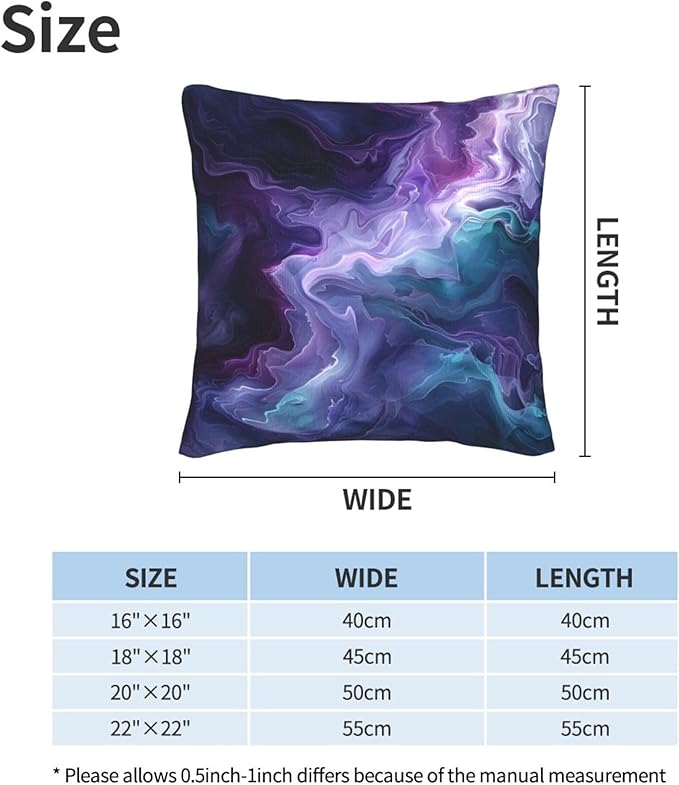 Purple Teal Turquoise Galaxy Nebulous 20x20 inches Throw Pillow Covers Cozy Square Pillowcases Home Decor for Bed Couch Sofa Office Living Room Cushion Covers