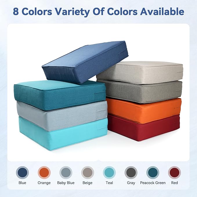 Luxury 6" Outdoor Cushions for Patio Furniture, 24x24x6" Thick Seat Cushion Set of 3, Fade Resistant Couch Chair Replacement Cushions High Density Deep Wicker Chair Cushion w/ Removable Cover, Blue