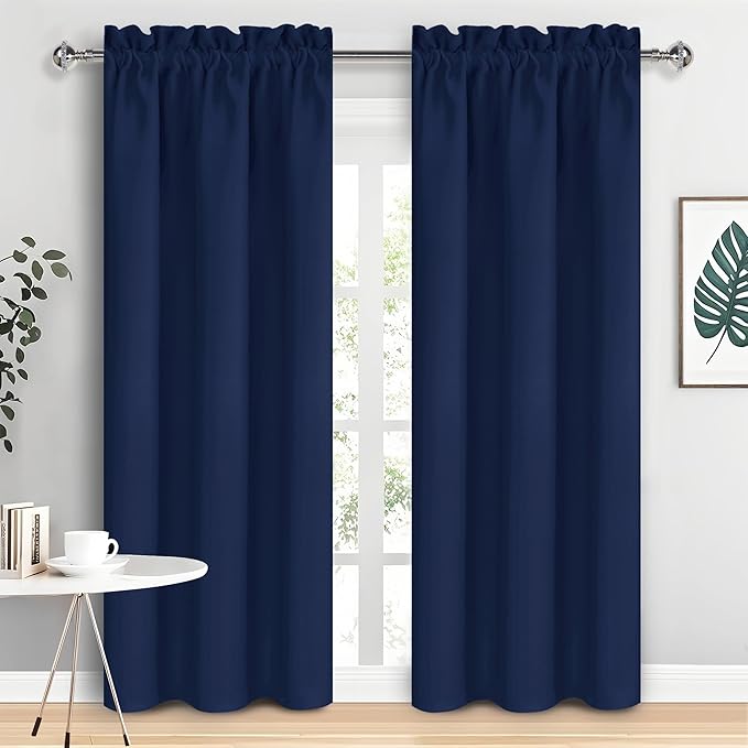 DWCN Navy Blue Blackout Curtains for Living Room 84 Inch Length 2 Panels Set Window Drapes Thermal Insulated Room Darkening Rod Pocket Curtains for Kids Boys Room (W38 x L84 Inch, Navy Blue)