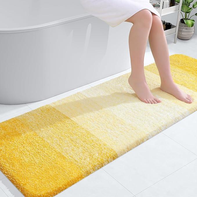 OLANLY Bathroom Runner Rugs 59x20, Extra Soft Absorbent Microfiber Bath Rugs, Rubber Backing, Quick Dry, Machine Washable Bath Mats for Bathroom Floor, Tub and Shower, Home Decor Accessories, Yellow