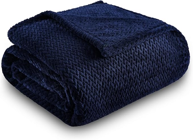 NEWCOSPLAY Super Soft Throw Blanket Dark Navy Premium Silky Flannel Fleece Leaves Pattern Lightweight Bed Blanket All Season Use (Dark Navy, Throw(50"x60"))