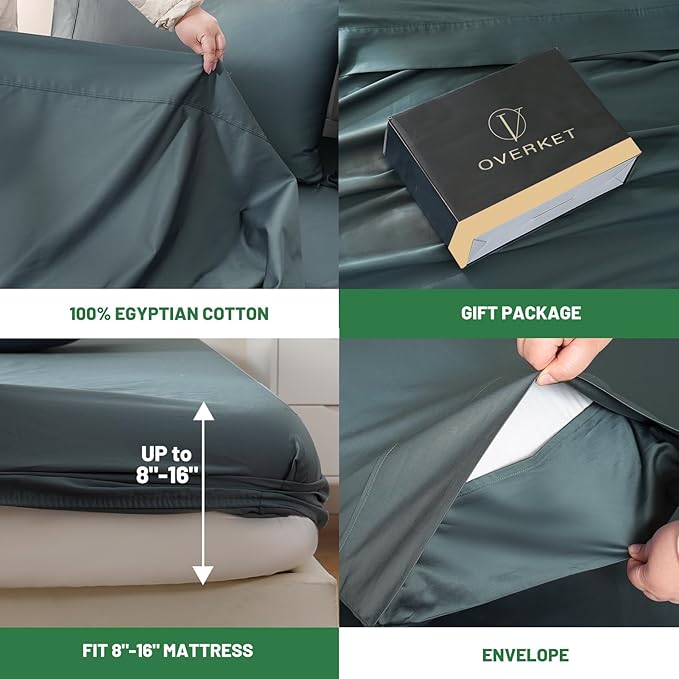 100% Egyptian Cotton Sheets Cal King Sheet Set 4PCS 1000 Thread Count Sateen Weave Soft Breathable 16-Inch Deep Pocket（California King,Lake Blue）