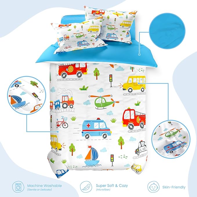 SANDJEST Transportation Duvet Cover Sets Twin Size for Kids Boys, Include 1 Polyester Comforter Cover 68x86 Inches and 1 Pillowcase 20x26 Inches, Comforter Not Included, Gift for Christmas Birthday