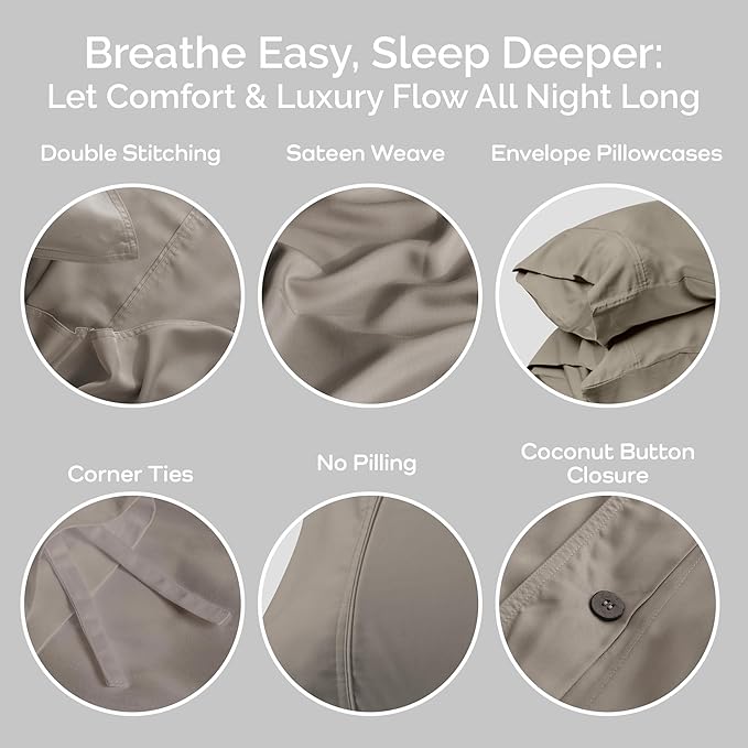 Duvet Cover Set - 100% Viscose Derived from Bamboo Duvet Cover Queen Size, 3 PC Luxury Cooling Duvet Cover for Hot Sleepers, Silky Buttery Soft Comforter Cover & 2 PC Queen Pillowcases, Sand