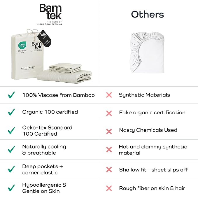 Duvet Cover Set - 100% Viscose Derived from Bamboo Duvet Cover Queen Size, 3 PC Luxury Cooling Duvet Cover for Hot Sleepers, Silky Buttery Soft Comforter Cover & 2 PC Queen Pillowcases, Ivory