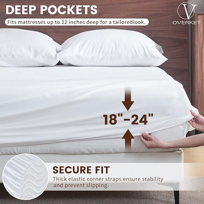 100% Linen Sheet Set Cal King Size Extra Deep Pocket Fits 18-24 Inch Mattress, Breathable & Soft, Smooth 4-Piece Set for Thick Mattresses Hotel Luxury Bedding（Cal King, White）