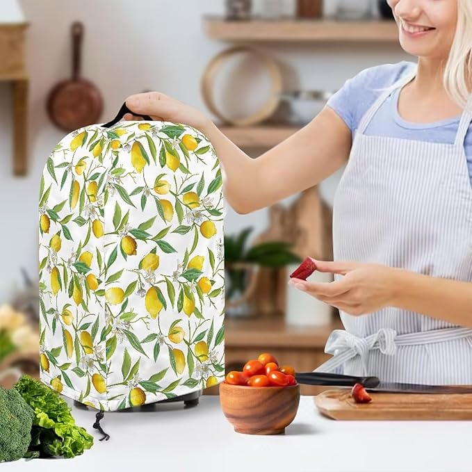 Lemon Leaf Pattern Art Blender Cover Turtle Mixer Hood Cover Dust Cover Washable Appliance Cloth Protector with Top Handle Proof with Durable Handle