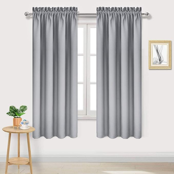 DWCN Blackout Curtains Room Darkening Thermal Insulated Bedroom Curtains Window Curtain Panels, 38 x 63 inches Long, Set of 2 Silver Grey Rod Pocket Drapes