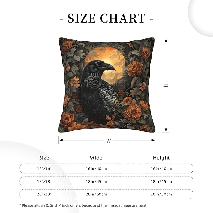Mystical Raven Art Print Decor, William Morris Abstract Vintage Floral Design 18x18 inches Throw Pillow Covers Square Pillowcases Decor for Bed Couch Sofa Room Cushion Covers
