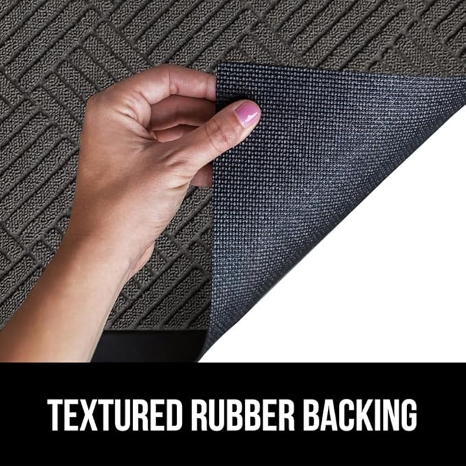 GORILLA GRIP 100% Waterproof All-Season WeatherMax Doormat US Designed Natural Rubber, Stain Fade Resistant, Low Profile Indoor Outdoor Door Mats, Easy Clean, 17x29 Gray Diamond