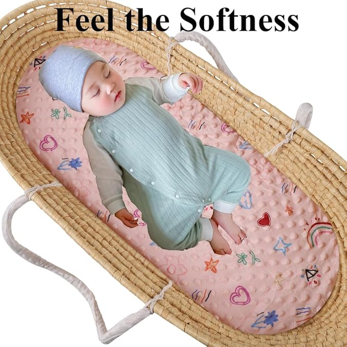 Dot Bassinet Sheet Set 2 Pack Stretch Fitted Cradle Sheets,Ultra Soft,Universal Fit Oval Rectangle Hourglass Pad/Mattress, for Baby Girls and Boys Pink, Love