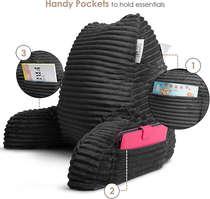 Hearth & Harbor Reading Pillow for Bed Adult – Back Pillow for Sitting in Bed, Standard Bed Pillows for Sitting Up in Bed, Foam Bed Chair Pillow, Grey Bed Rest Pillow