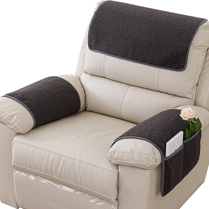 Armrest Cover, Recliner Chair Protector, Furniture Protector Slip, Side Storage Pocket, Stretch Armchair Couch Arm Rest Cover for Recliner, Chair, Sofa (Dark Gray,2 Seater(4pcs))