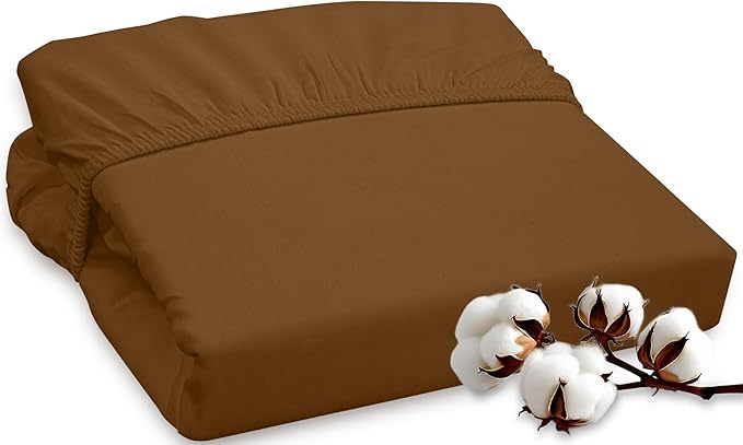 ROYALE LINENS 300 Thread Count 100% Long Staple Combed Cotton Fitted Sheet Twin XL - Super Soft Deep Pocket Bottom Sheet - Fitted Sheets Only - Elastic Sheets (Twin XL, Chocolate)
