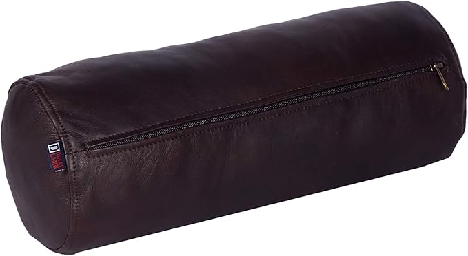 Neck Roll Pillow Cushion Cover, 22x5 Inch Full Moon Round Bolster Pillow Case, Cylinder Soft Lambskin Leather Pillowcase for Head, Spine & Neck Support During Sleep - Dark Brown Pack of 1