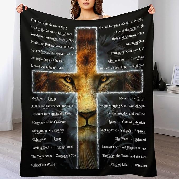 Christian Lion Blanket Scripture Jesus Throw Blanket Christian Gifts for Women Men Religious Blanket for Kids Adults Soft Warm Cozy Fleece Blanket for Couch Sofa Bed 50"x60"