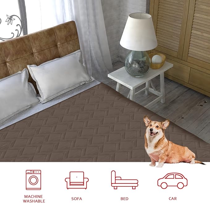 Moonsea Waterproof Blanket Dog Bed Cover with Non-Skid Bottom, Couch Cover for Dogs, Mattress Protector Furniture Protector, Bed Couch Sofa(68" X 82"), Chocolate