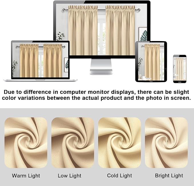 DWCN Beige Blackout Curtains for Bedroom – Rod Pocket Thermal Insulated Energy Saving Drapes for Living Room and Bedroom, W 42 x L 45 Inch, 2 Panels