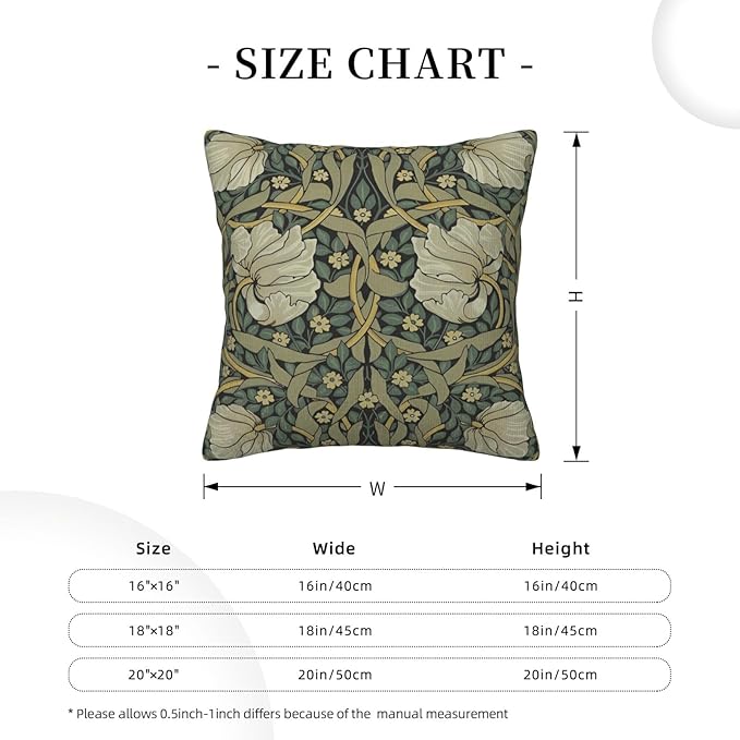 William Morris Green Vintage Floral Pimpernel Design 18x18 inches Throw Pillow Covers Square Pillowcases Decor for Bed Couch Sofa Living Room Cushion Covers