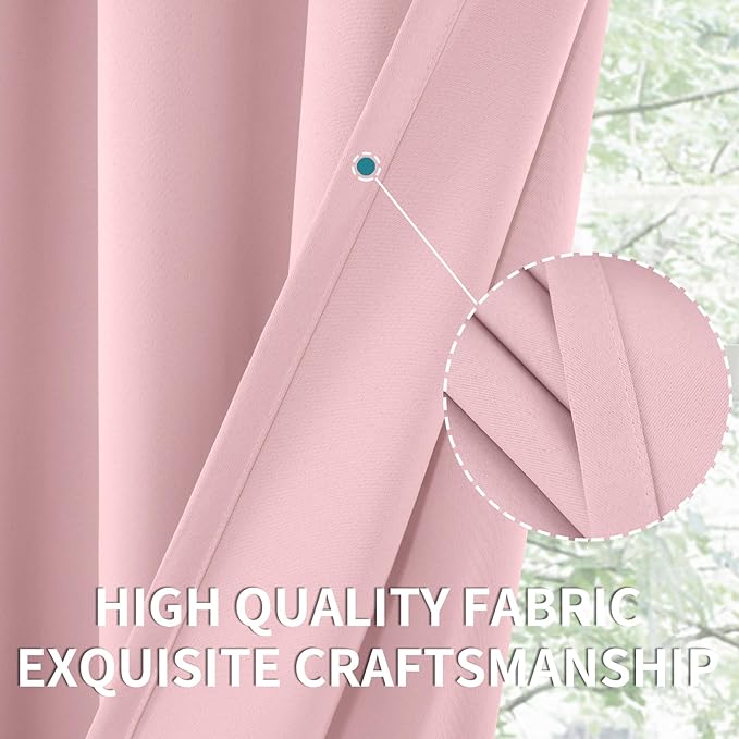 BGment Baby Pink Room Darkening Curtains for Short Window - Rod Pocket Thermal Insulated Blackout Curtains for Girl Bedroom, 42 x 45 Inch, 2 Panels