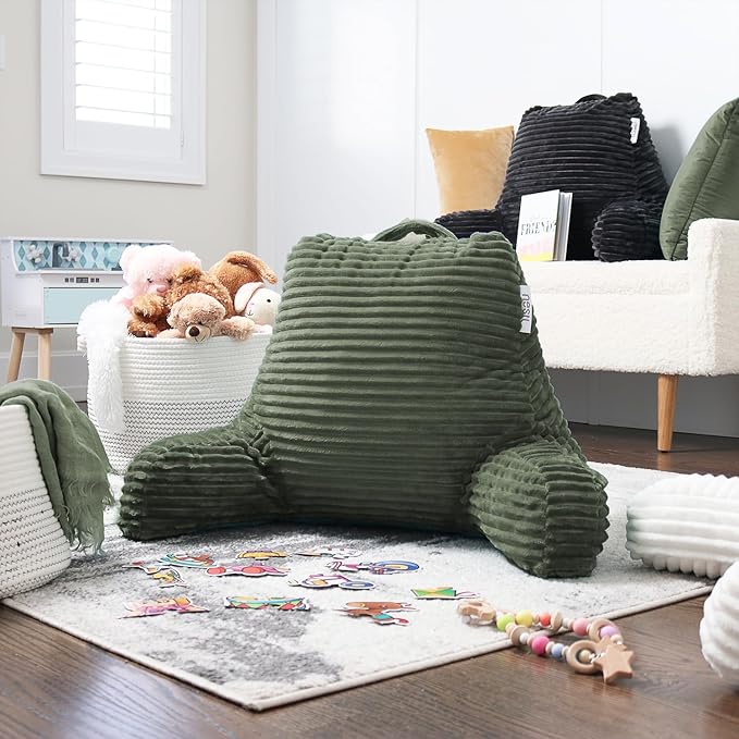 Hearth & Harbor Reading Pillow for Bed Adult – Back Pillow for Sitting in Bed, Standard Bed Pillows for Sitting Up in Bed, Foam Bed Chair Pillow, Olive Green Bed Rest Pillow