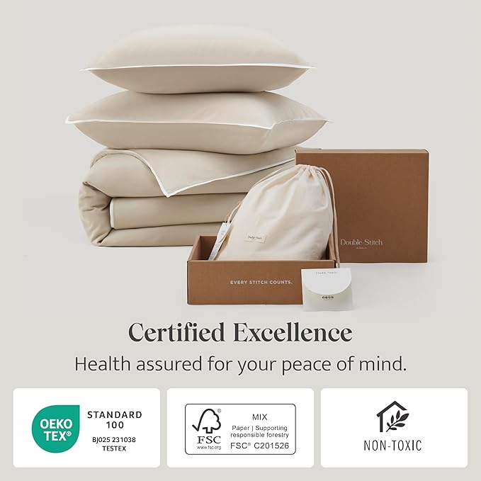 Double Stitch Cotton Tencel Duvet Cover - King Size Comforter Cover, Luxury & Soft Eucalyptus Lyocell Bedding Set for Hot Sleepers, Cooling & Breathable, Button Closure, Sandstone Contrast, 106"x90"