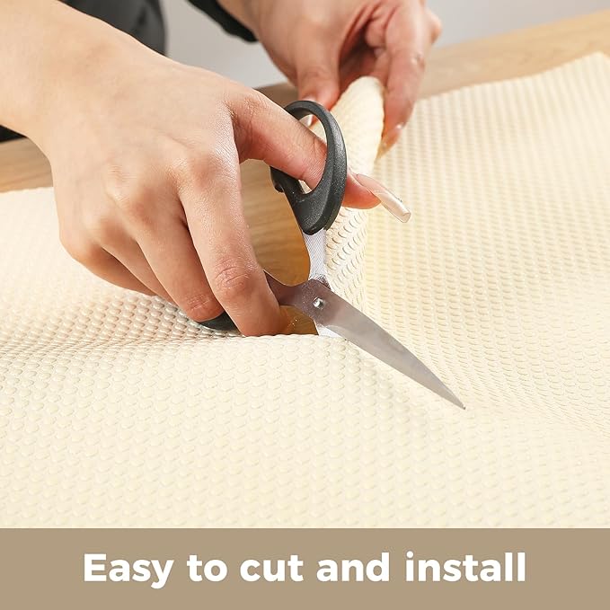 100% EVA Shelf Liner for Kitchen Cabinet, 24" x 240" Drawer Liners Non Adhesive Non Slip Waterproof Plastic Paper, Dresser Pantry Bathroom Refrigerator Protector, Cream