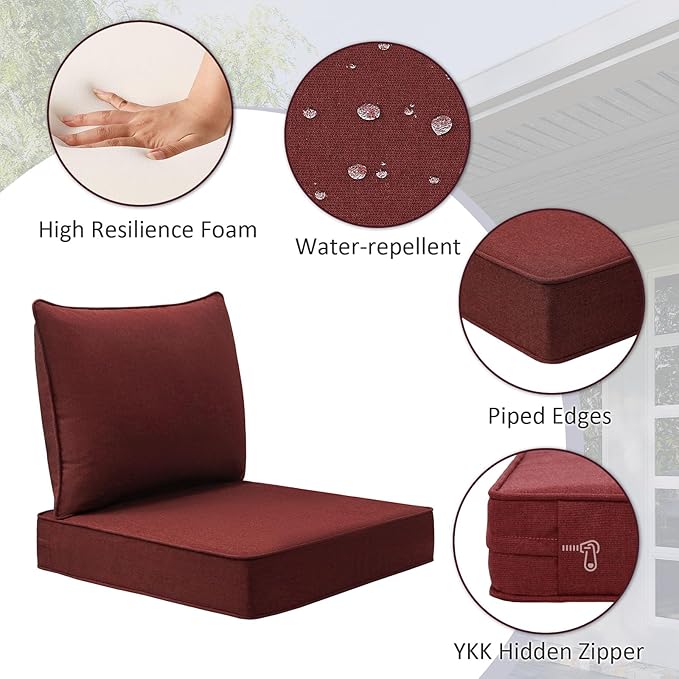 Sunbrella Outdoor Chair Cushions Set, 22" x 22", Set of 2, Water-Repellent, Fade Resistant, Deep Seat Bottom and Back Cushion for Backyard, Couch, Sofa and Patio Furniture, Spectrum Brick