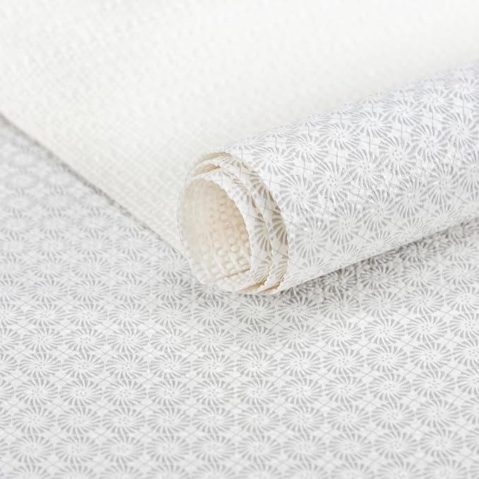 RAY STAR 12X120 Inch Shelf Liner for Kitchen Cabinets, Non-Adhesive Cabinet Liner Washable, PVC Drawer Liner for Dresser Non-Slip Bathroom (White Circle)(5 Roll)