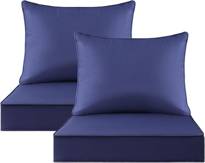 Outdoor Patio Chair Cushions Set, 24" x 24", Set of 2, Water-Repellent, Fade Resistant, Deep Seat Bottom and Back Cushion for Backyard, Couch, Sofa and Patio Furniture, Navy