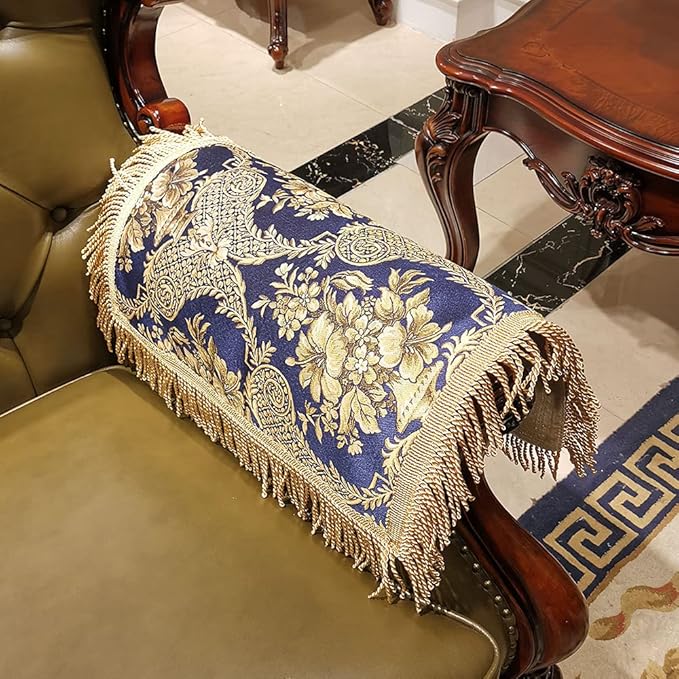 LUFEIJIASHI Luxury Couch Arm Covers, Washable Armrest Protectors for Leather Sofa, Anti Slip Recliner Chair Covers Set of 2 (FRSG-Blue)