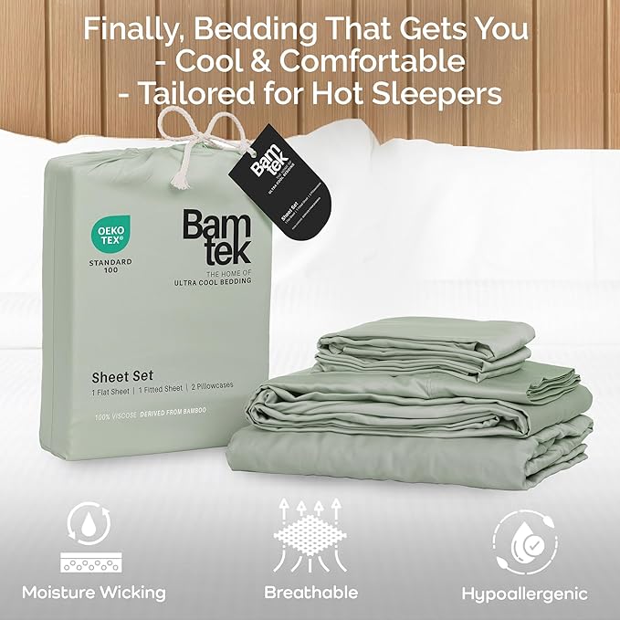 Duvet Cover Set - 100% Viscose Derived from Bamboo Duvet Cover Queen Size, 3 PC Luxury Cooling Duvet Cover for Hot Sleepers, Buttery Soft Comforter Cover & 2 PC Queen Pillowcases, Sage