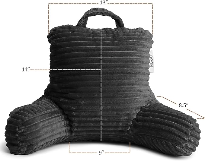 Nestl Reading Pillow for Kids & Teens with Shredded Memory Foam, Luxe Cut Plush Backrest Pillows for Reading and Gaming, for use on Couch, Bed, Floor, Adjustable Support with Washable Cover Dark Grey