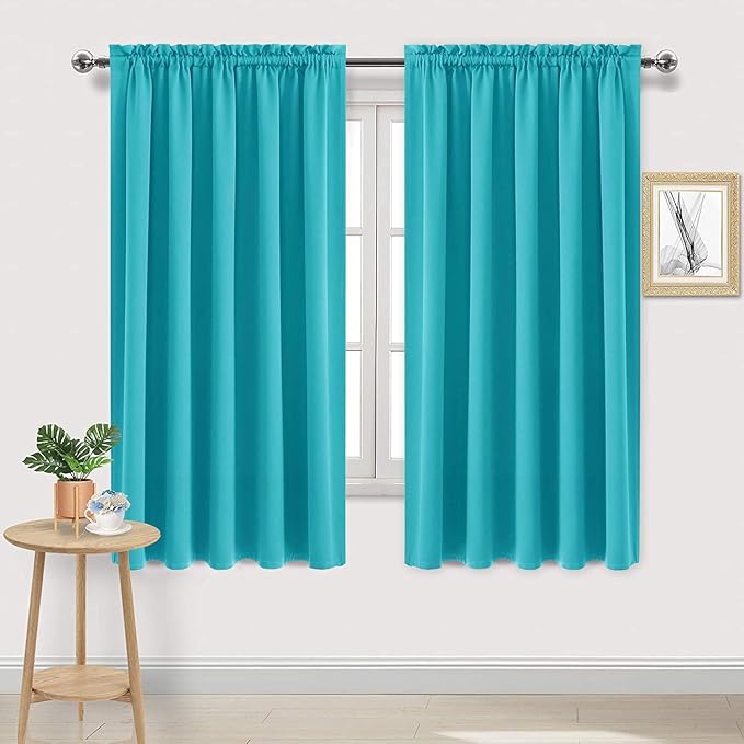 DWCN Blackout Curtains for Bedroom – Rod Pocket Thermal Insulated Noise Reducing Noise Reducing Drapes for Living Room, W 60 x L 63 Inch, 2 Panels, Turquoise