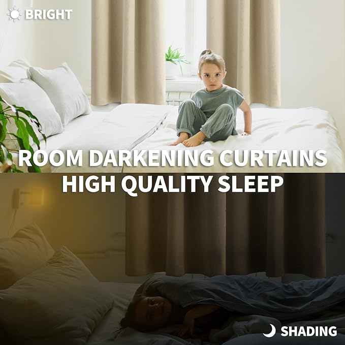 BGment Rod Pocket Blackout Curtains 54 Inches Long for Bedroom - Thermal Insulated 52 Inch Width Room Darkening Window Drapes for Short Living Room Kitchen, 52 x 54 Inch, 2 Panels, Beige