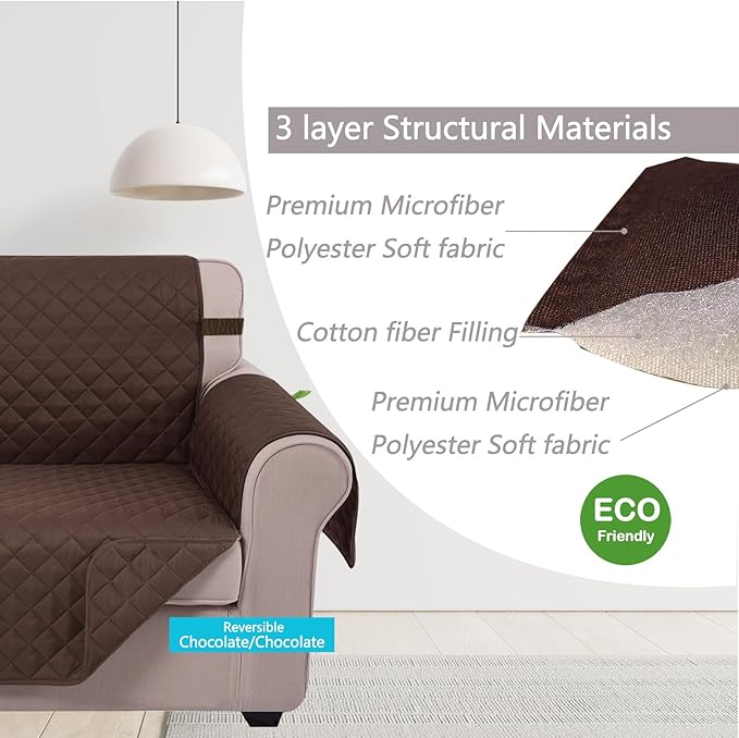 U-NICE HOME Recliner Chair Covers Reversible Chair Cover Pet Covers for Dogs with Elastic Straps Water Resistant Diamond Quilted (28''Recliner Oversized, Chocolate/Chocolate)