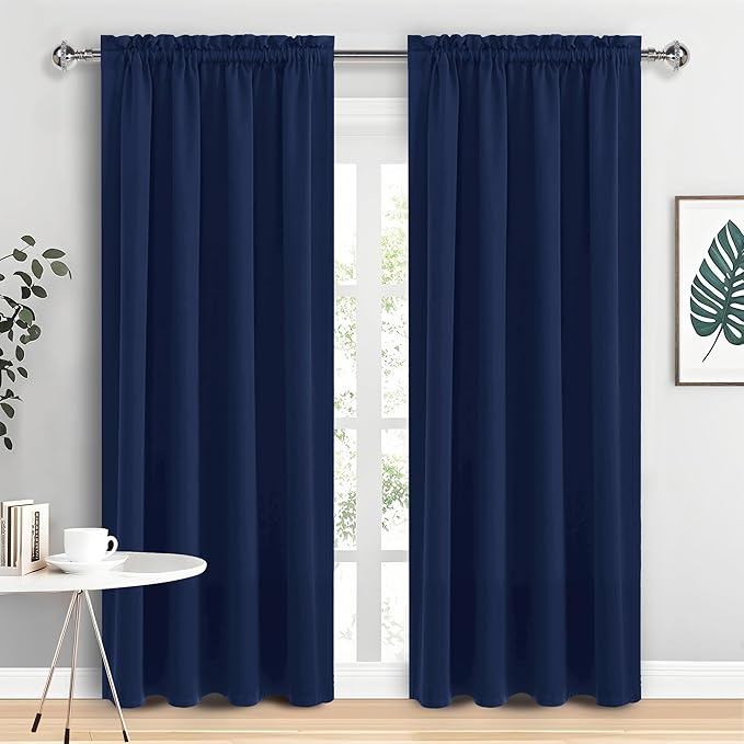 DWCN Navy Blue Blackout Curtains for Living Room 84 Inch Length 2 Panels Set Window Drapes Thermal Insulated Room Darkening Rod Pocket Curtains for Kids Boys Room (W52 x L84 Inch, Navy Blue)