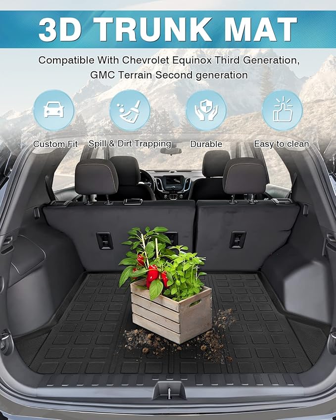 Mixsuper Cargo Liner for Chevrolet Equinox/GMC Terrain 2018-2024, Trunk Mat All Weather Cargo Mat Anti-Slip Rear Trunk Liner Black