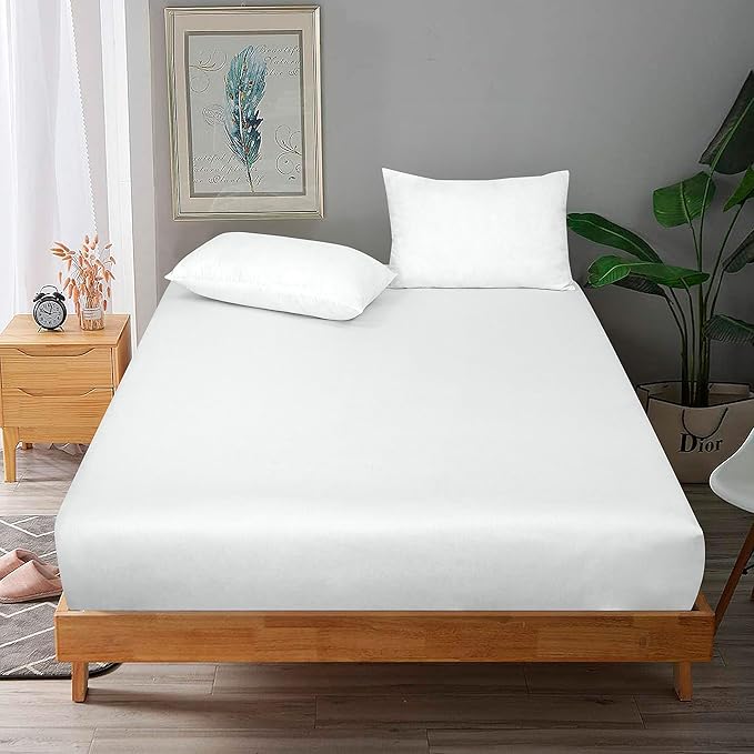 ROYALE LINENS 300 Thread Count 100% Long Staple Combed Cotton Fitted Sheet Twin - Super Soft Deep Pocket Bottom Sheet - Fitted Sheets Only - Elastic Sheets (Twin, White)
