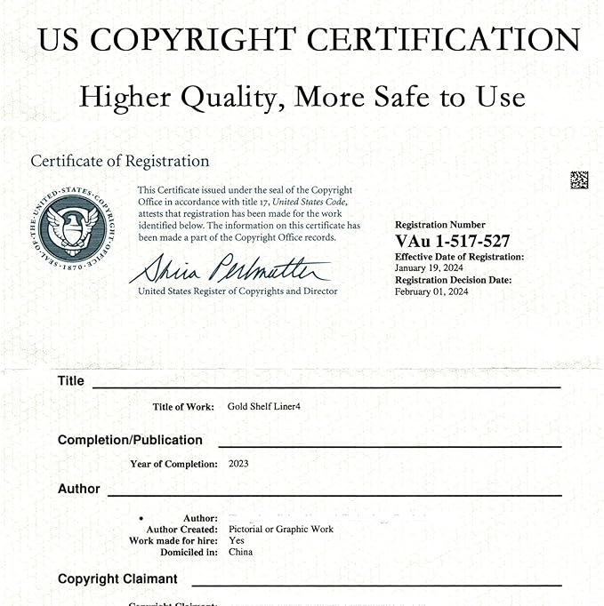 Gold and White Shelf Liners for Kitchen Cabinets Non Adhesive Cabinet Liner Strong Non-Slip Thickened Easy to Clean for Shelf Cabinet with Knife and Tape Measure