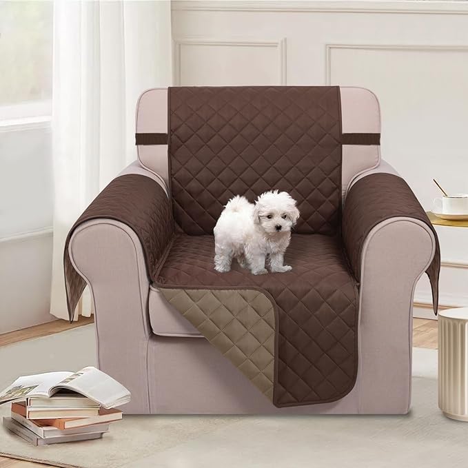 U-NICE HOME Recliner Chair Covers Reversible Chair Cover Pet Covers for Dogs with Elastic Straps Water Resistant Diamond Quilted (23''Recliner Small, Chocolate/Taupe)