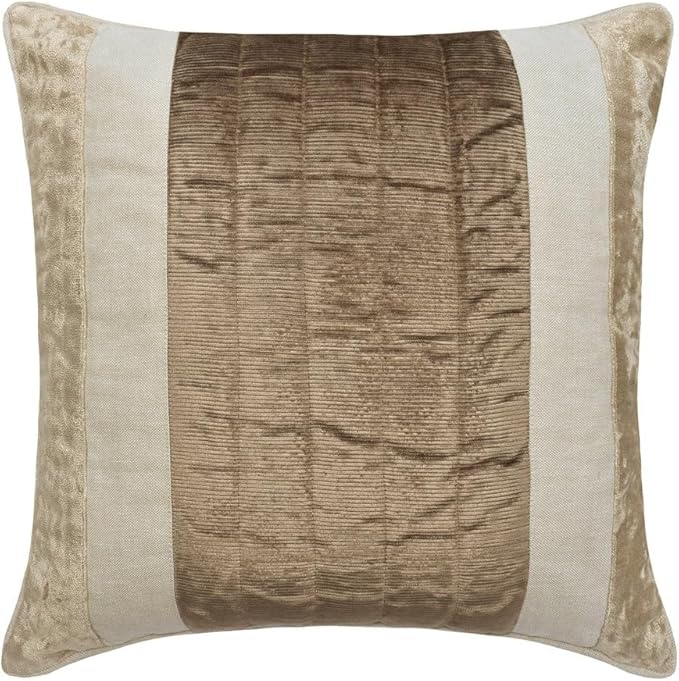 The HomeCentric King/Queen/Twin Beige Luxury CA King 86"x18" Bed Runner with Two Pillow Cover, Velvet & Patchwork Bed Scarf on Velvet Fabric - Luxe Velvet Lines