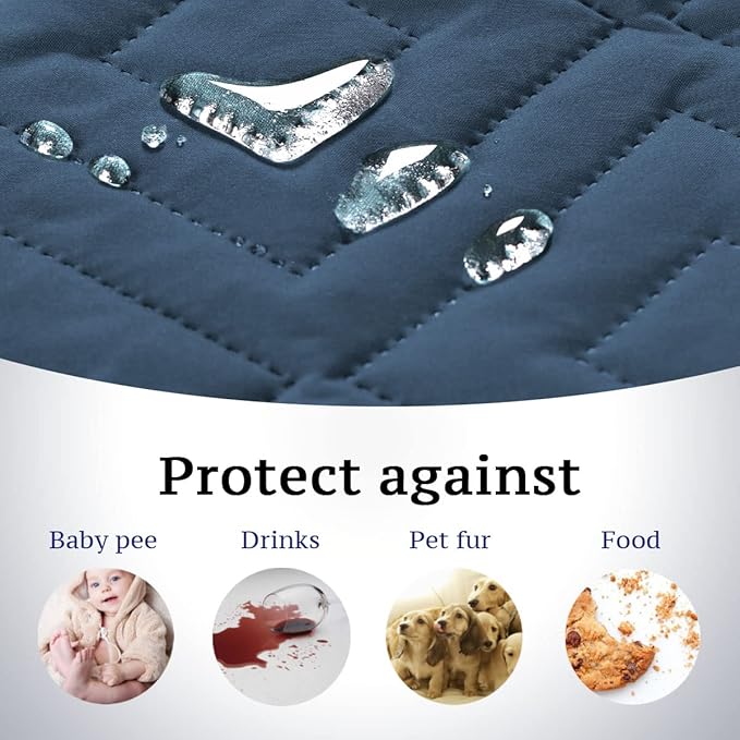 H.VERSAILTEX Reversible Chair Cover Furniture Protector Anti-Slip Couch Cover Water Resistant 2" Elastic Straps Chair Slipcover Pets Fit Sitting Width Up to 21" (Chair:75" x 65", Dark Blue/Beige)